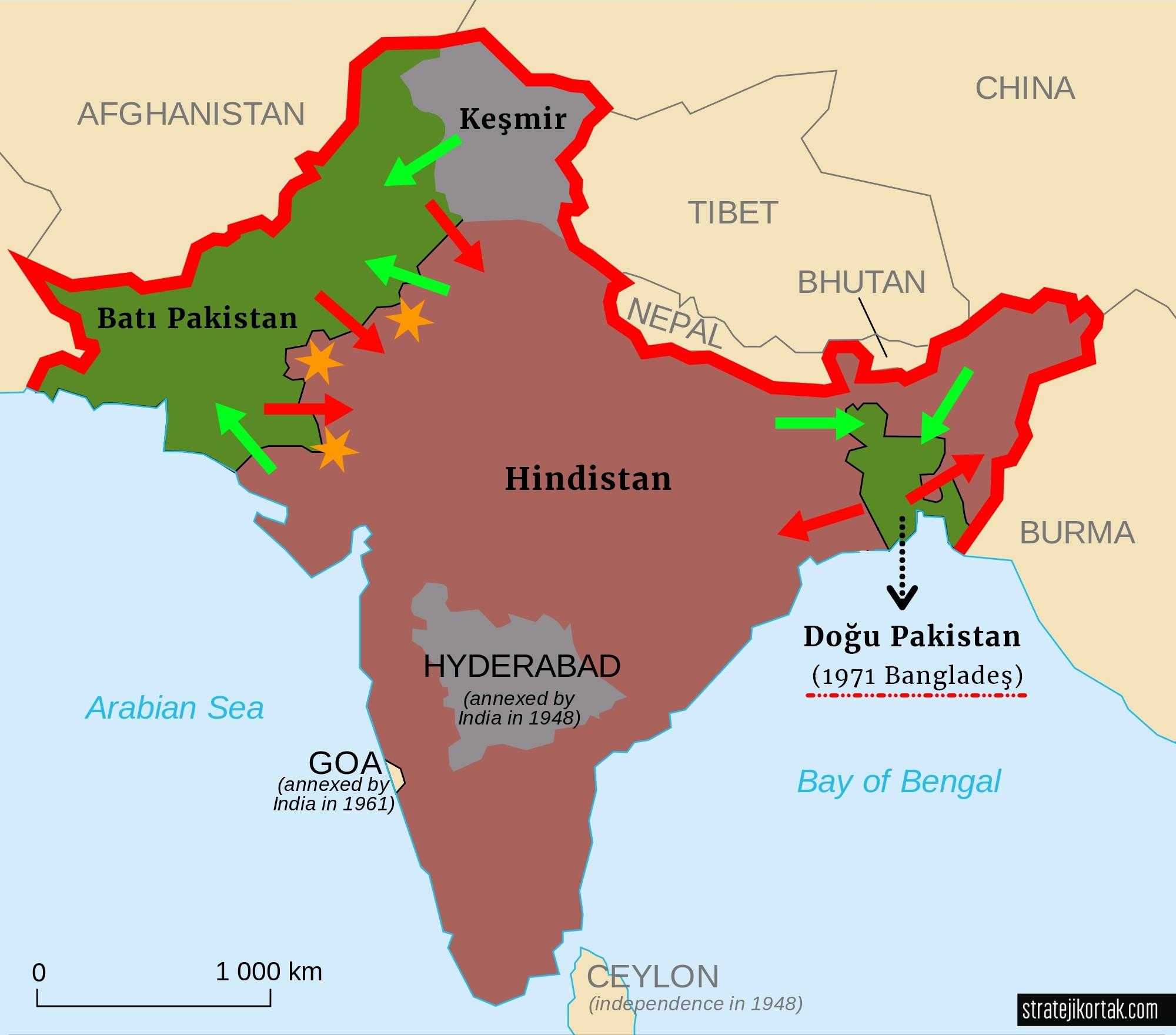 Bangladeş Nerede? (Bangladeş'in bağımsızlığından önce Hint Yarımadasında harita)