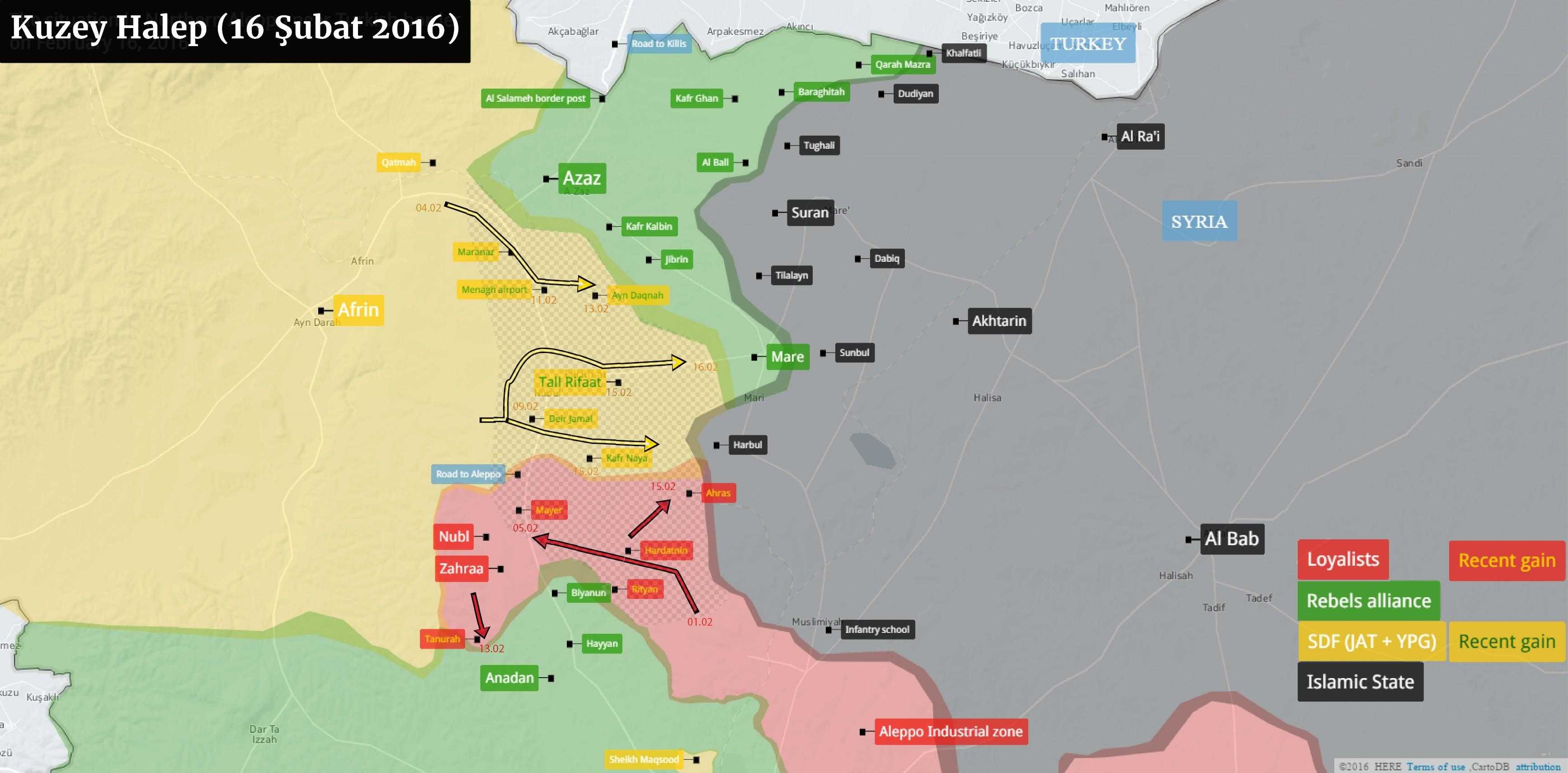 Halep'in Kuzeyinde Harita (16 Şubat 2016)