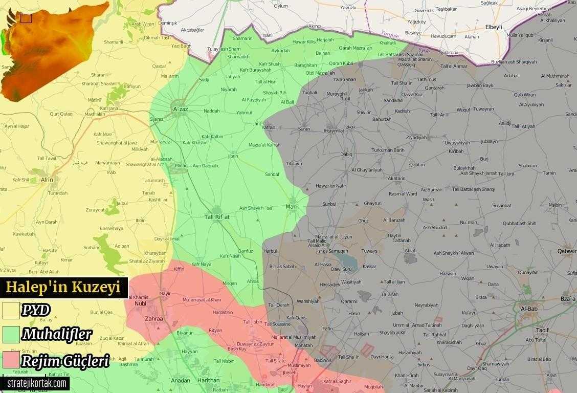 Halep'in Kuzeyinde Son Durum Haritası (3 Şubat 2016)
