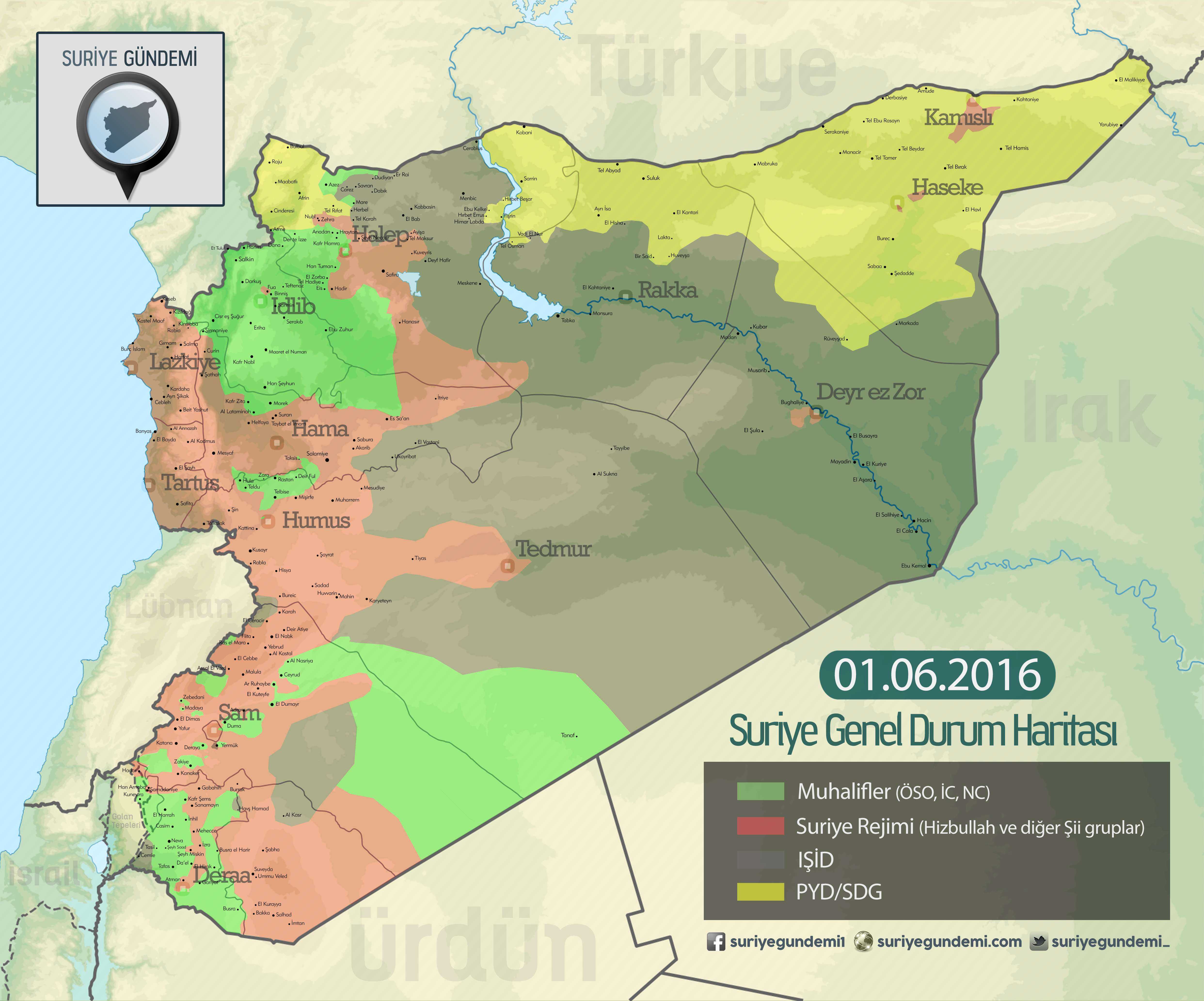 Suriye'deki Son Durum Haritası 01.06.2016 (Harita: suriyegundemi.com)