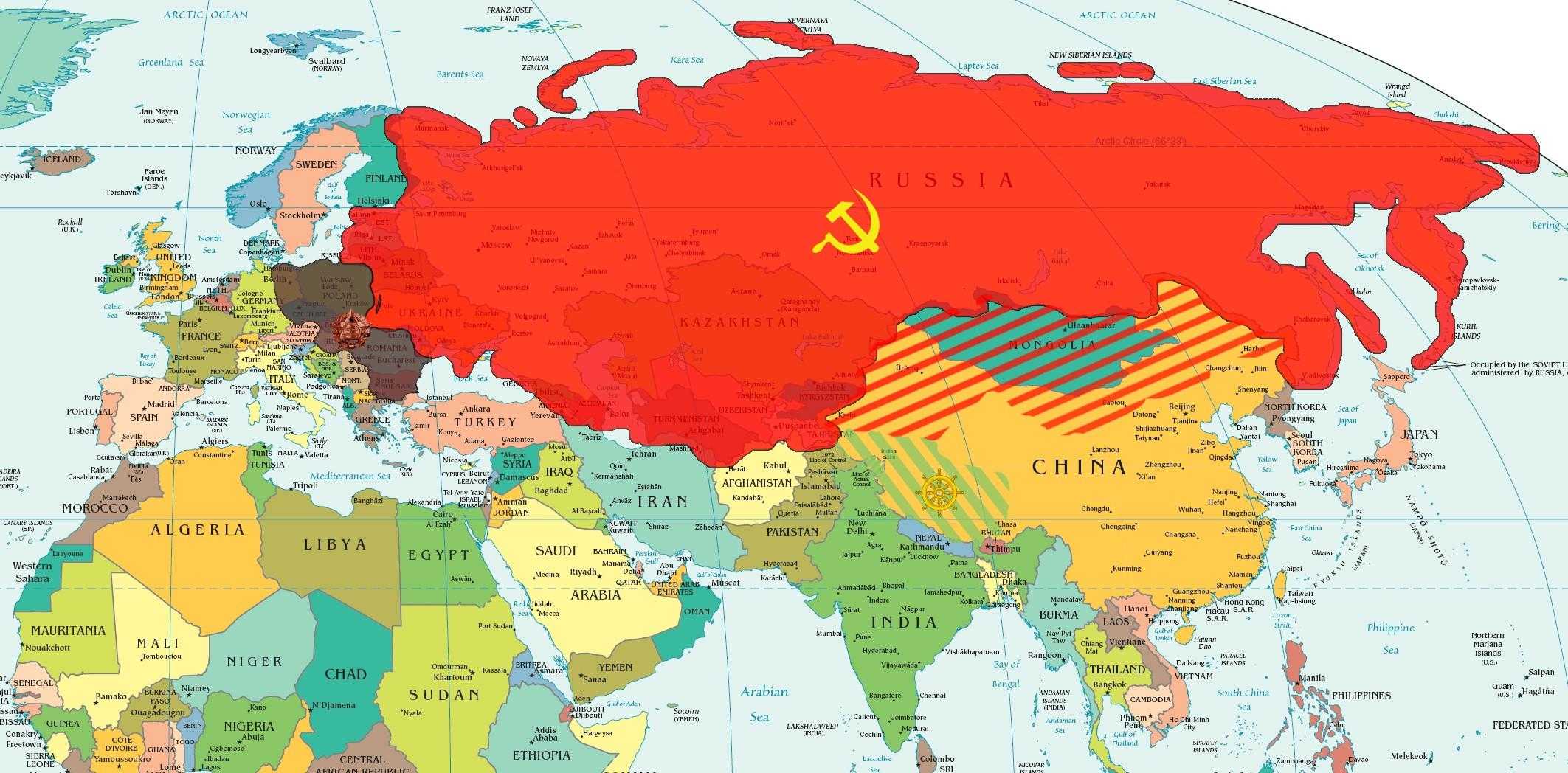 Şuan ki Dünya haritasında Sovyetler Birliği (SSCB) Haritası