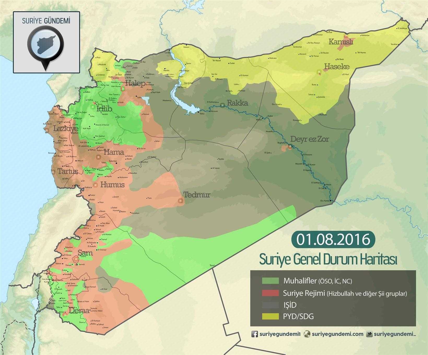 01.08.2016 Suriye Son Durum Haritası | Harita: suriyegundemi.com