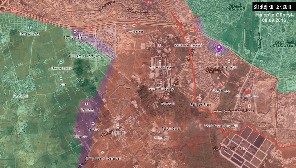 Halep'in Güneyi Yakın Harita (8 Eylül 2016)