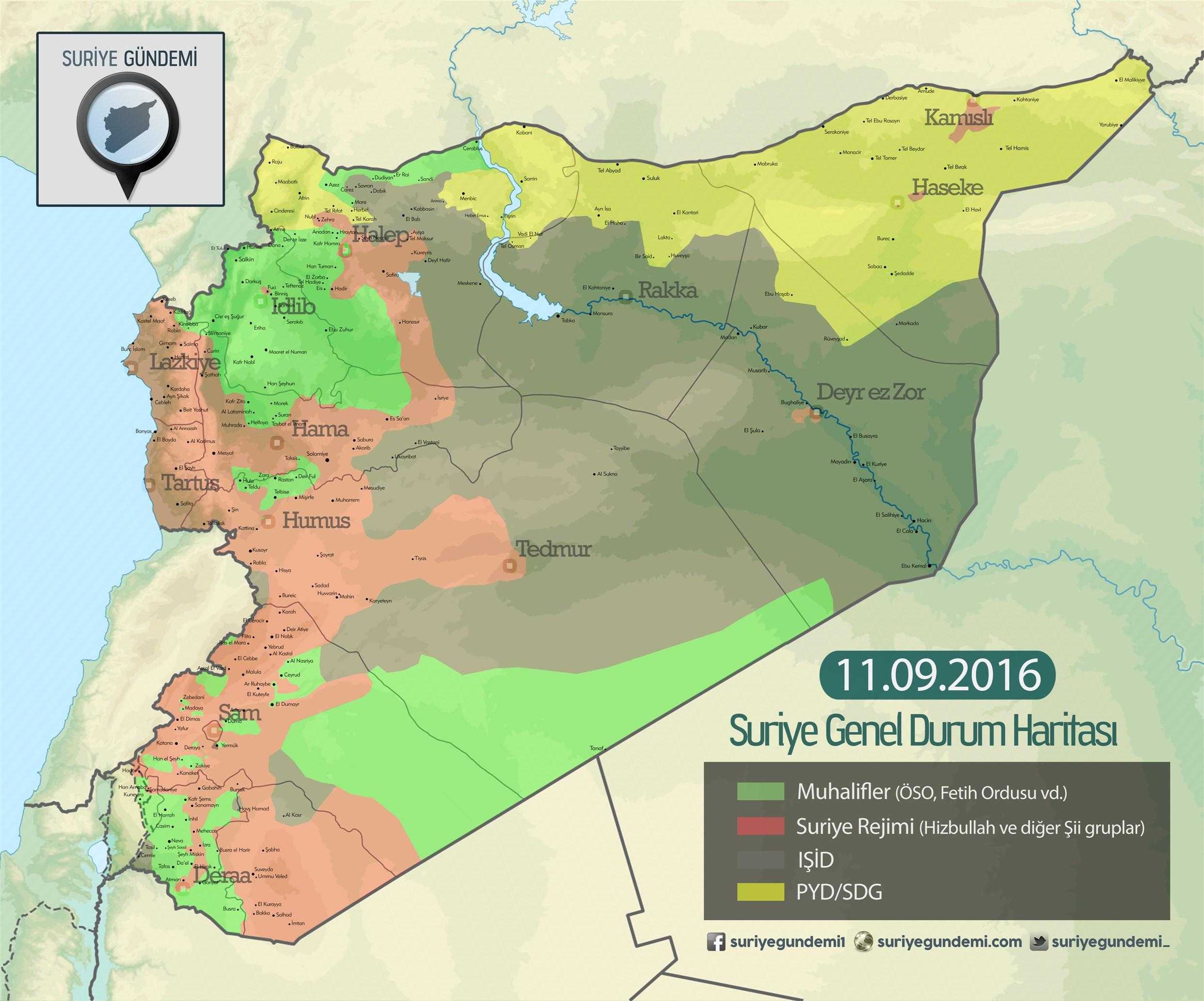 Suriye Son Durum Haritası (11 Eylül 2016) - suriyegundemi.com